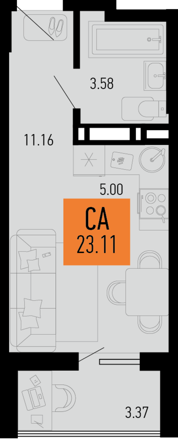 Студия №40 23,11 м2 от застройщика ГК ТОЧНО