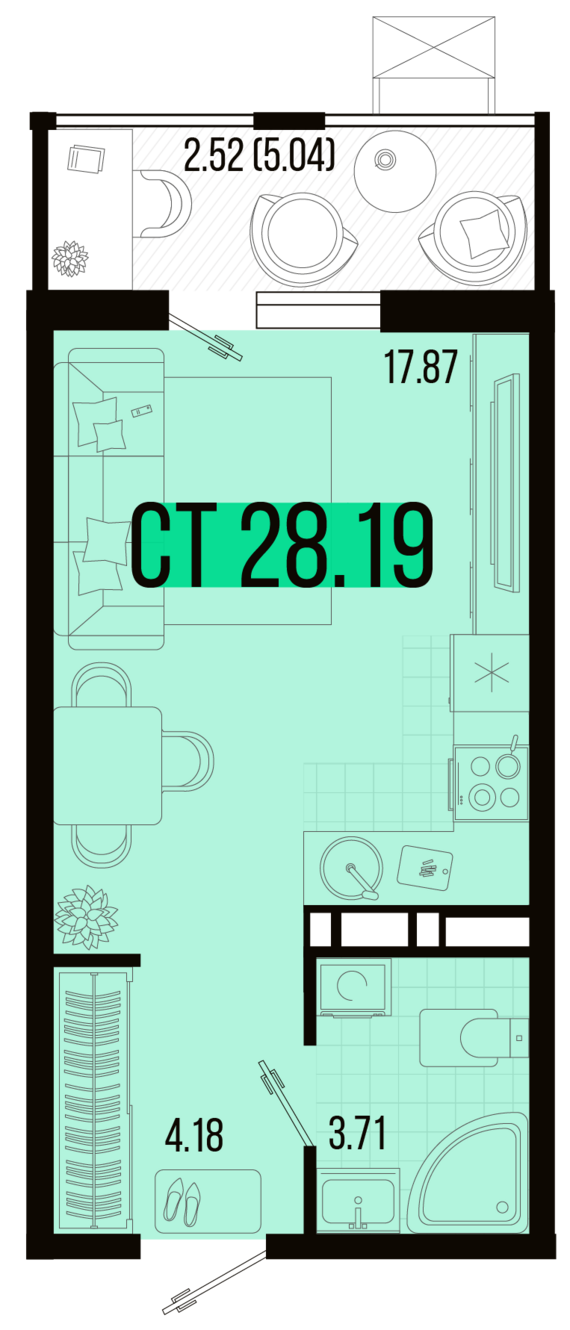 Студия №44 28,19 м2 от застройщика ГК ТОЧНО
