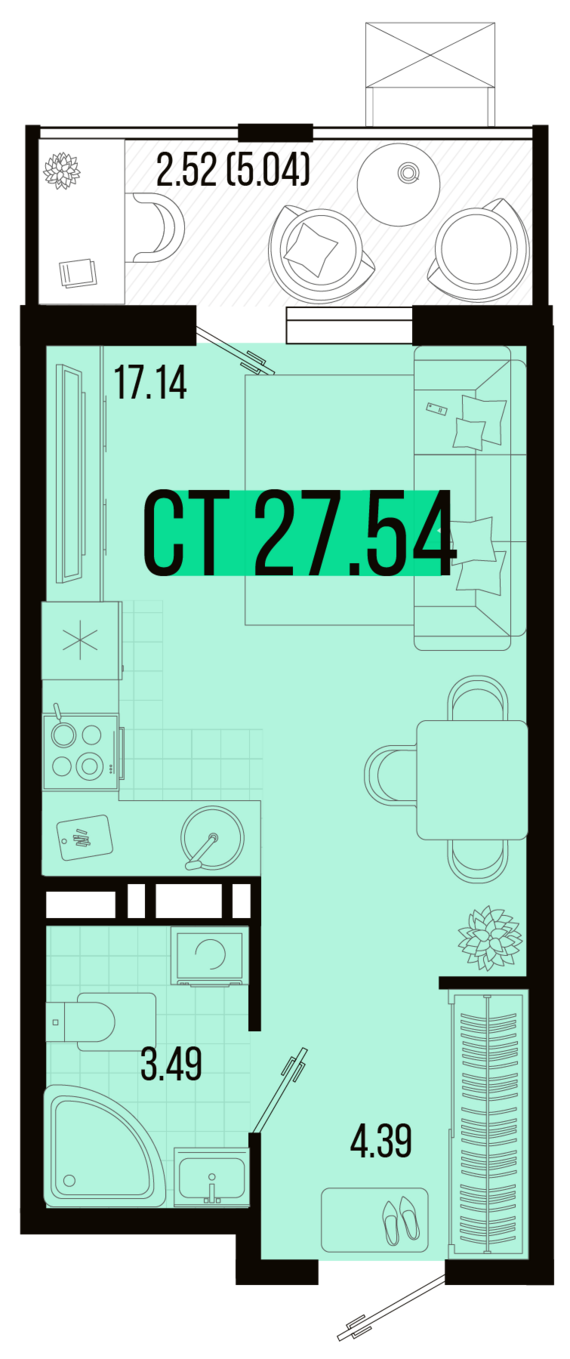 Студия №88 27,54 м2 от застройщика ГК ТОЧНО