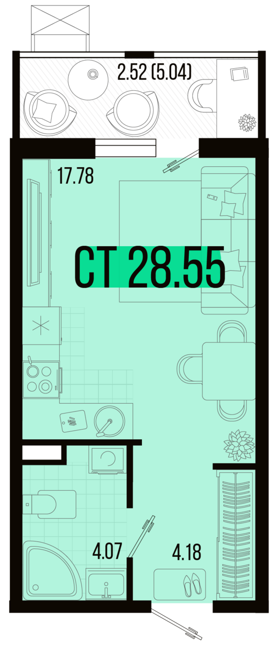 Студия №114 28,55 м2 от застройщика ГК ТОЧНО