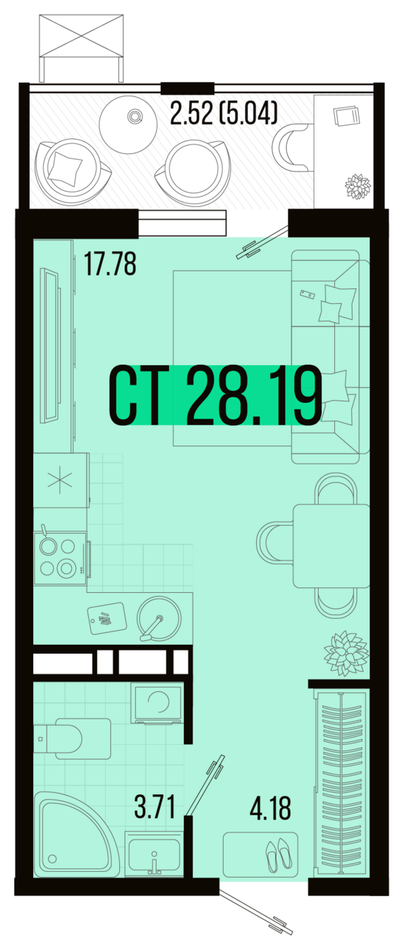 Студия №149 28,19 м2 от застройщика ГК ТОЧНО