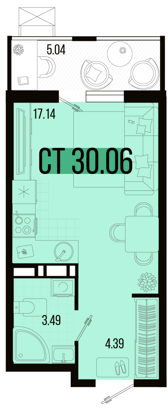 Студия №39 30,06 м2 от застройщика ГК ТОЧНО