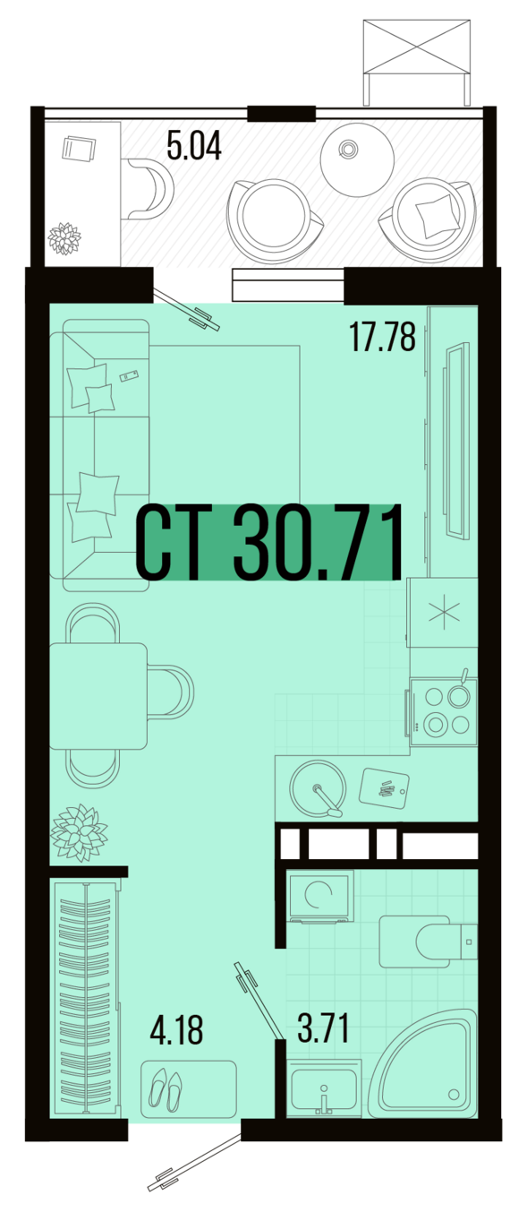 Студия №22 28,19 м2 от застройщика ГК ТОЧНО