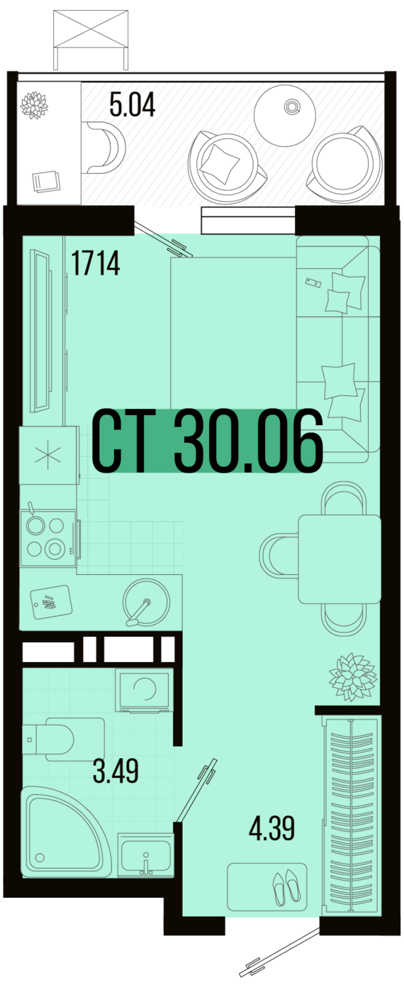 Студия №48 30,06 м2 от застройщика ГК ТОЧНО