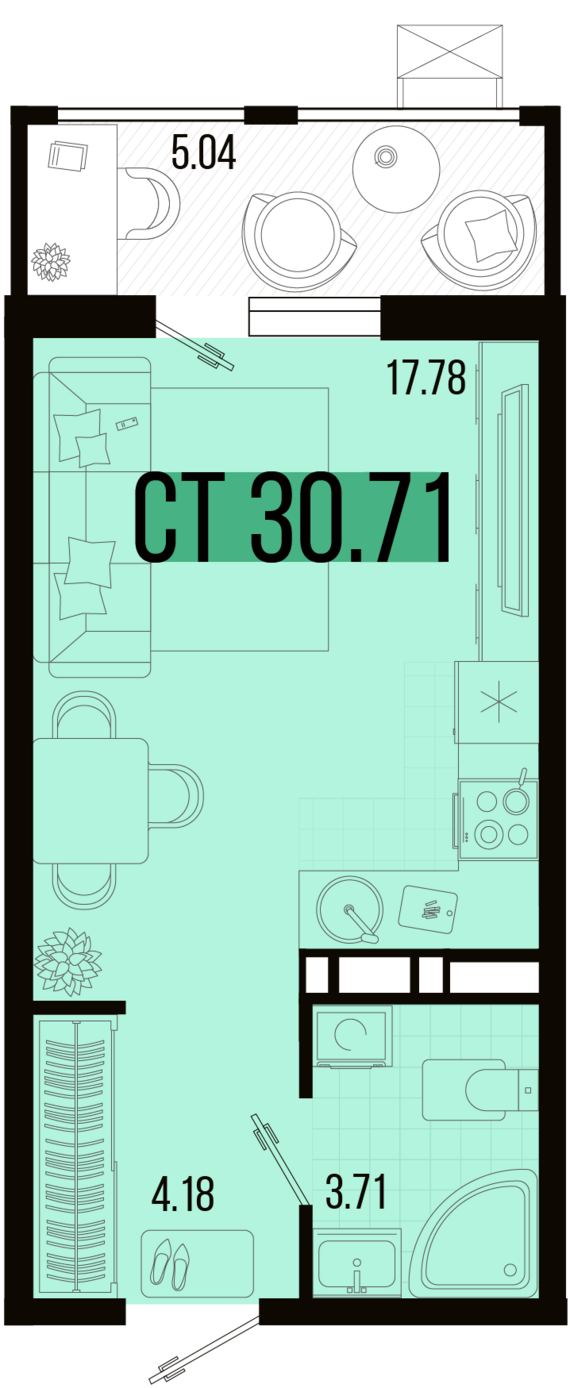 Студия №49 30,71 м2 от застройщика ГК ТОЧНО