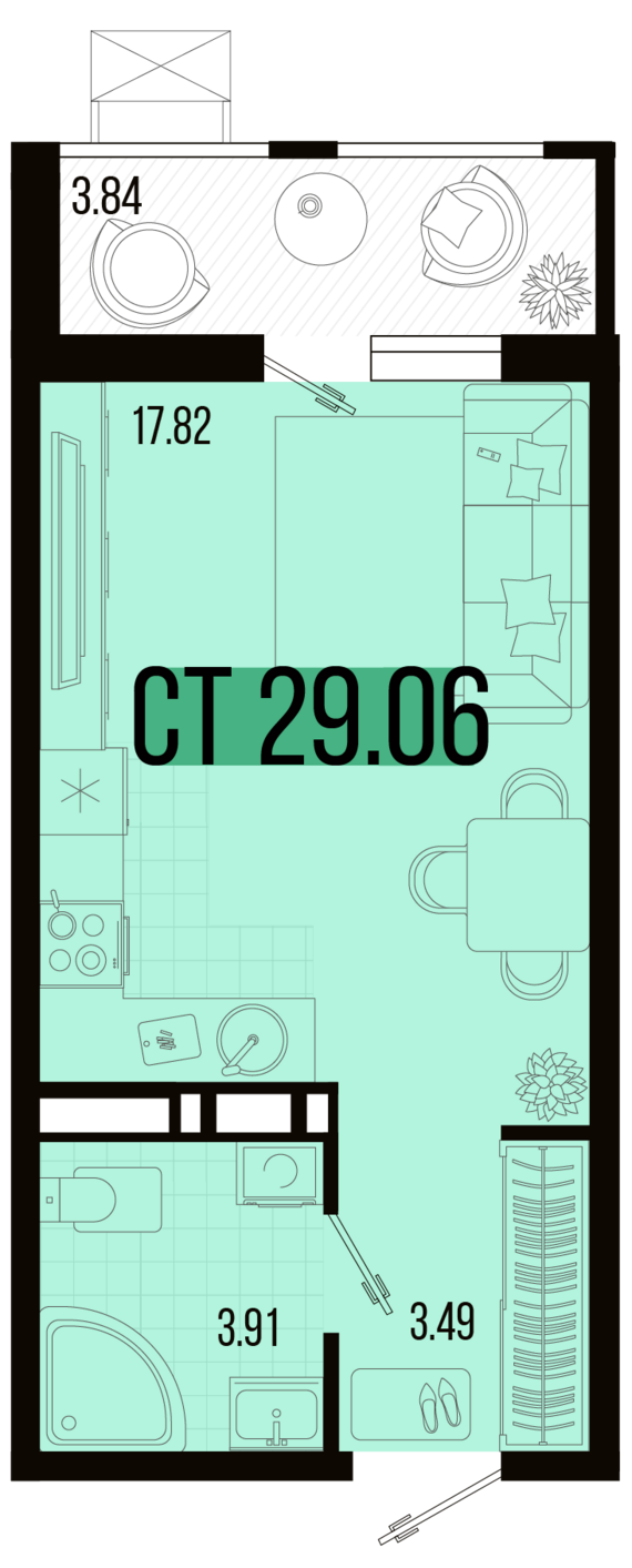 Студия №74 29,06 м2 от застройщика ГК ТОЧНО