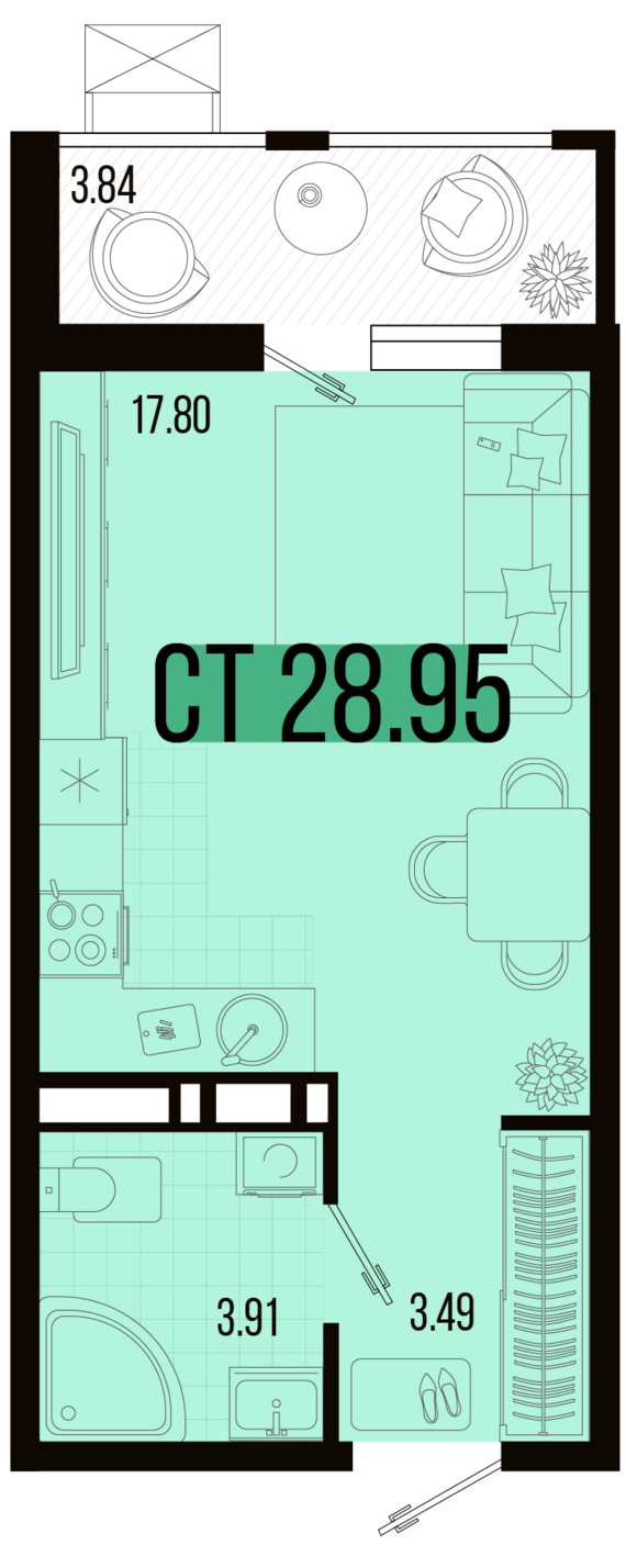 Студия №95 27,14 м2 от застройщика ГК ТОЧНО