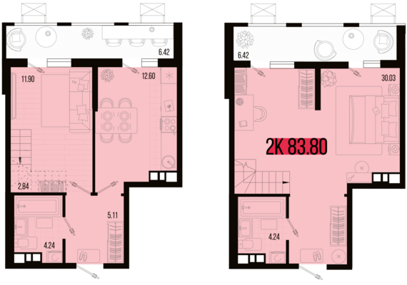 2-комнатная квартира №105 83,8 м2 от застройщика ГК ТОЧНО