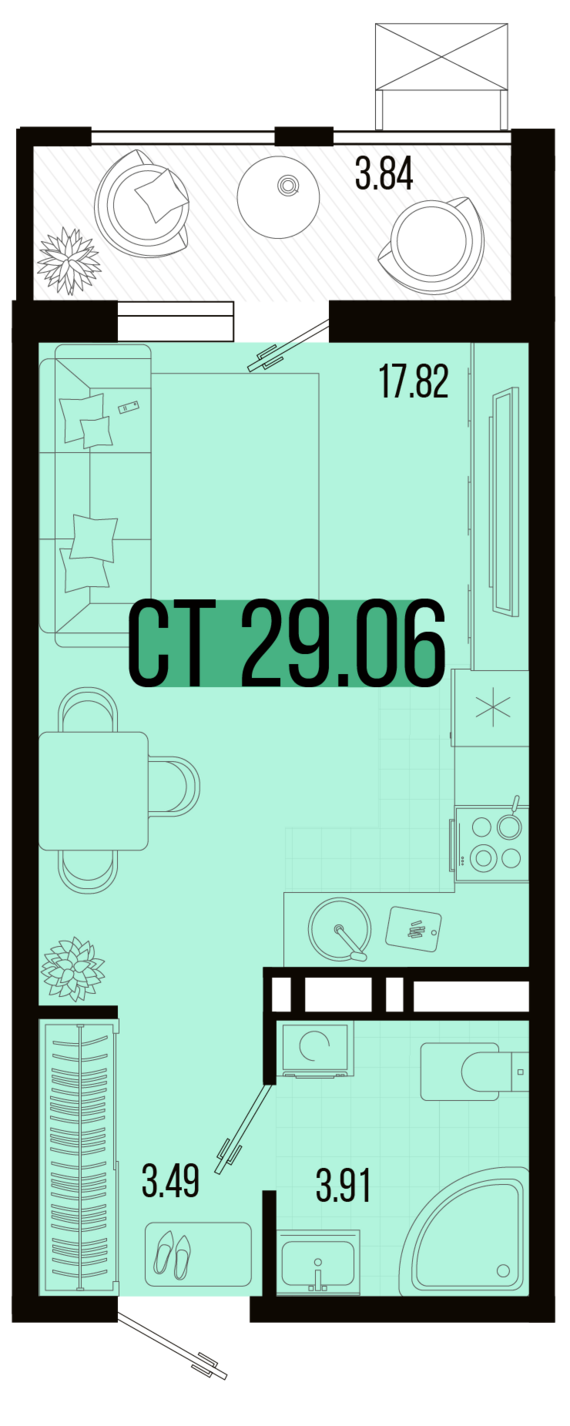 Студия №129 29,06 м2 от застройщика ГК ТОЧНО
