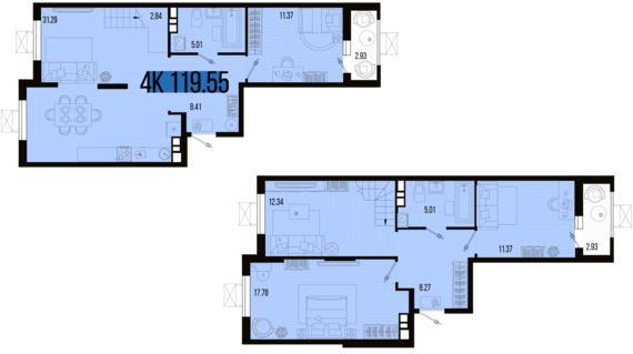4-комнатная квартира №149 119,55 м2 от застройщика ГК ТОЧНО