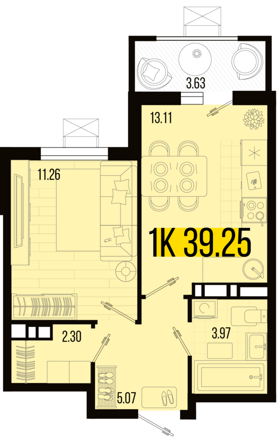 1-комнатная квартира №150 39,25 м2 от застройщика ГК ТОЧНО