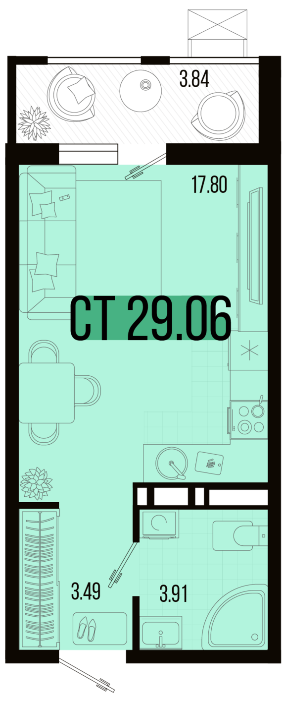 Студия №156 29,06 м2 от застройщика ГК ТОЧНО