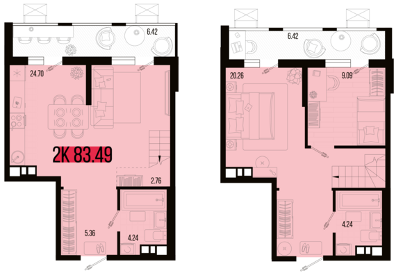2-комнатная квартира №157 83,49 м2 от застройщика ГК ТОЧНО
