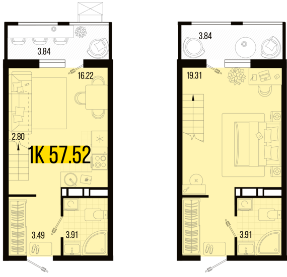 1-комнатная квартира №162 57,52 м2 от застройщика ГК ТОЧНО