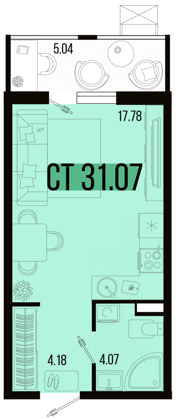 Студия №4 31,07 м2 от застройщика ГК ТОЧНО