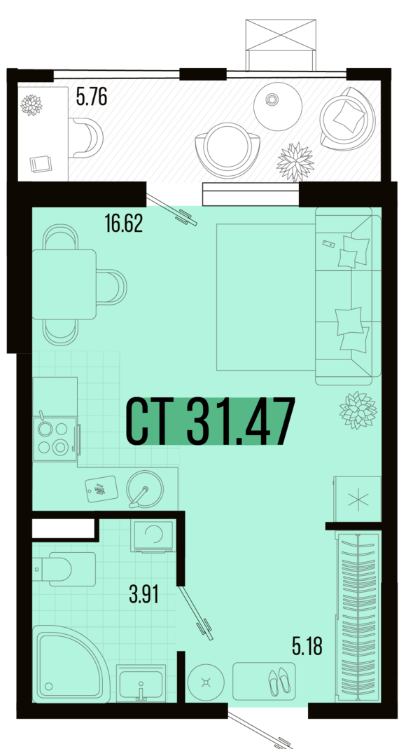 Студия №7 28,59 м2 от застройщика ГК ТОЧНО