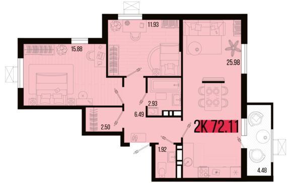 2-комнатная квартира №31 72,11 м2 от застройщика ГК ТОЧНО
