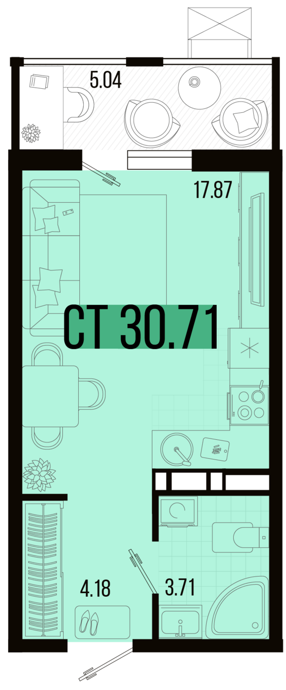 Студия №89 30,71 м2 от застройщика ГК ТОЧНО