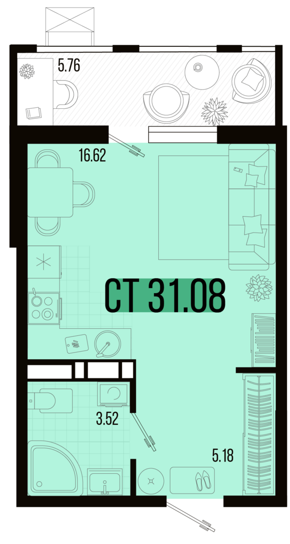 Студия №83 31,08 м2 от застройщика ГК ТОЧНО