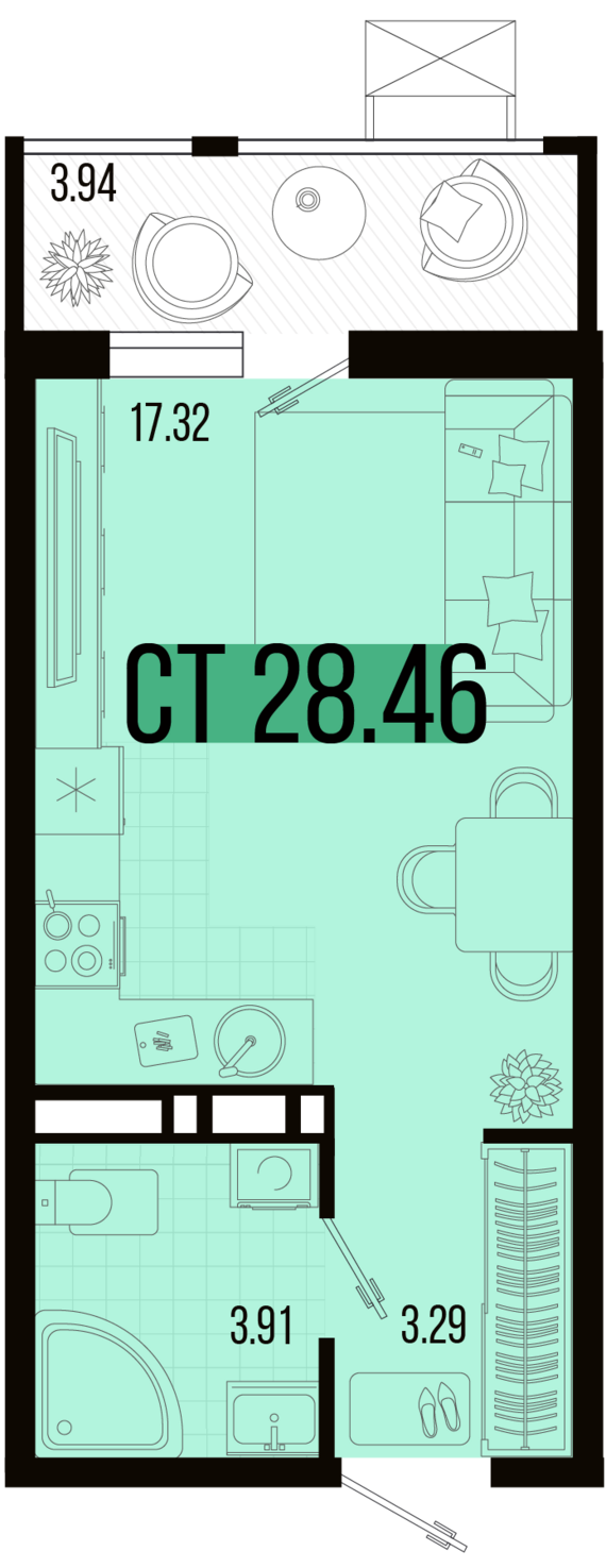 Студия №126 26,49 м2 от застройщика ГК ТОЧНО