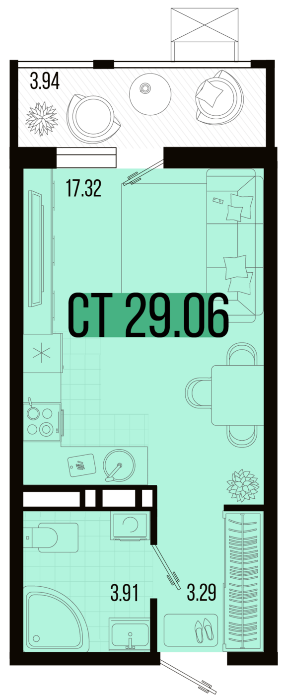 Студия №8 29,06 м2 от застройщика ГК ТОЧНО