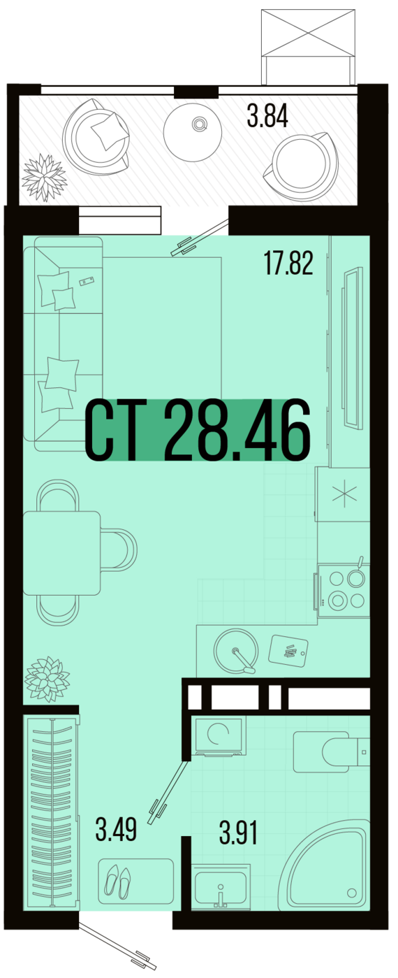 Студия №63 28,46 м2 от застройщика ГК ТОЧНО