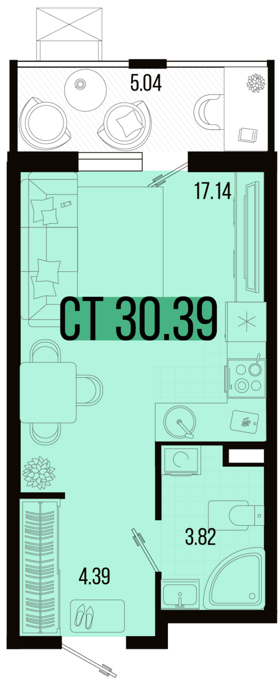 Студия №76 30,39 м2 от застройщика ГК ТОЧНО