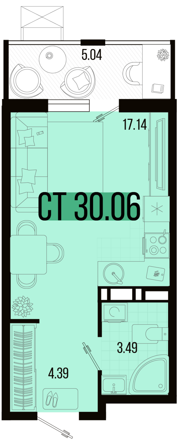 Студия №84 30,06 м2 от застройщика ГК ТОЧНО