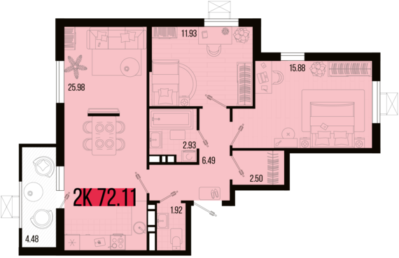 2-комнатная квартира №157 72,11 м2 от застройщика ГК ТОЧНО