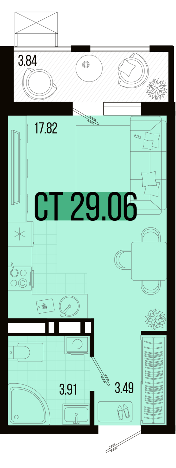 Студия №8 29,06 м2 от застройщика ГК ТОЧНО