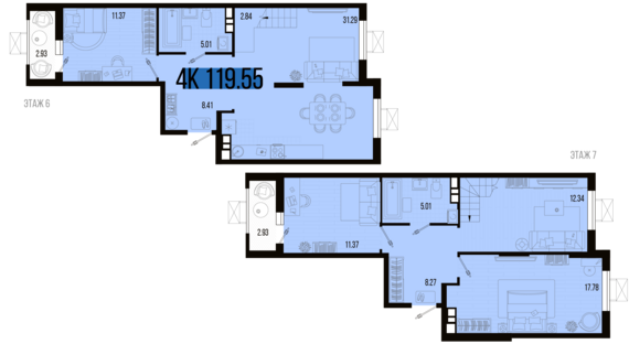 4-комнатная квартира №51 119,55 м2 от застройщика ГК ТОЧНО