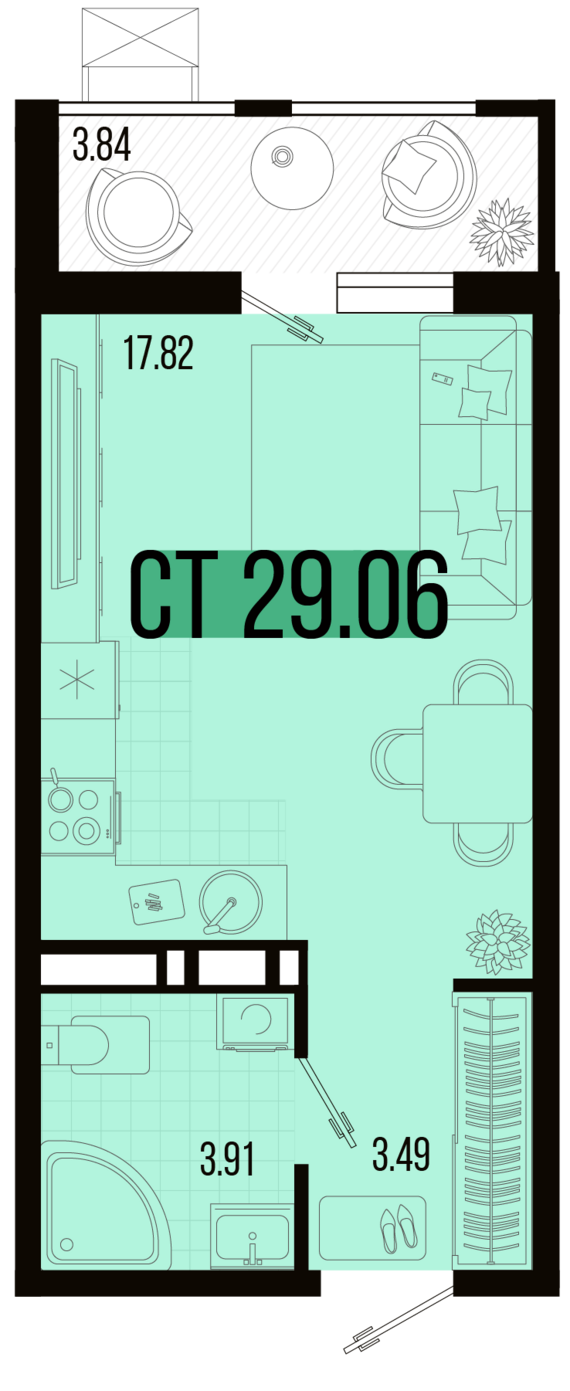 Студия №44 29,06 м2 от застройщика ГК ТОЧНО
