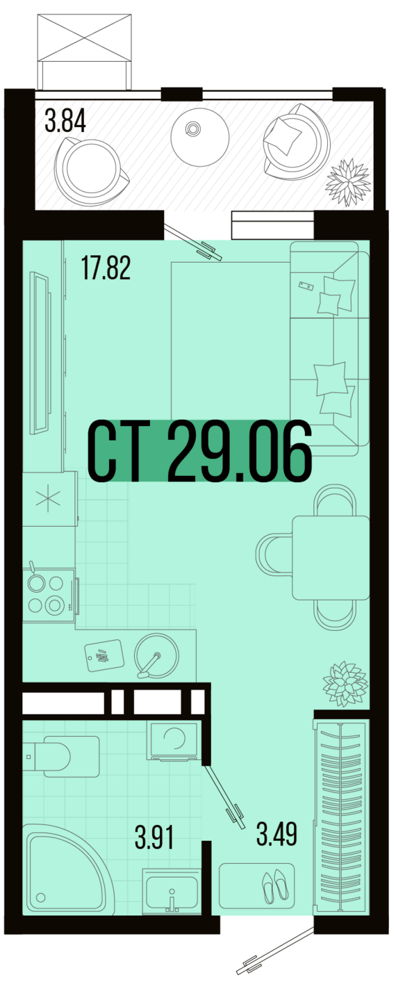 Студия №89 29,06 м2 от застройщика ГК ТОЧНО
