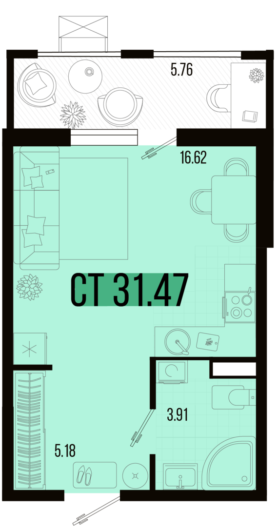 Студия №111 31,47 м2 от застройщика ГК ТОЧНО