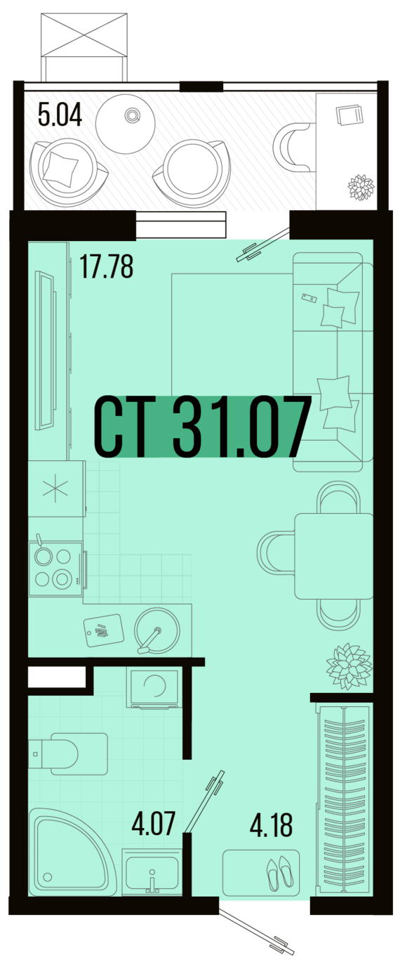 Студия №114 31,07 м2 от застройщика ГК ТОЧНО