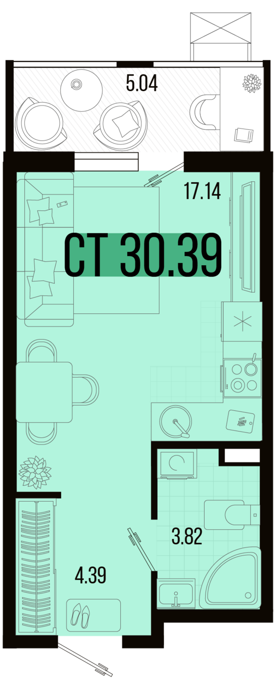Студия №115 30,39 м2 от застройщика ГК ТОЧНО