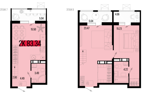 2-комнатная квартира №167 83,34 м2 от застройщика ГК ТОЧНО