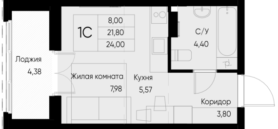 Студия №118 24 м2 от застройщика ГК ТОЧНО