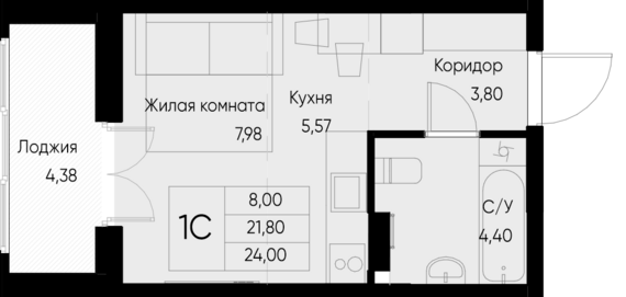 Студия №8 24 м2 от застройщика ГК ТОЧНО