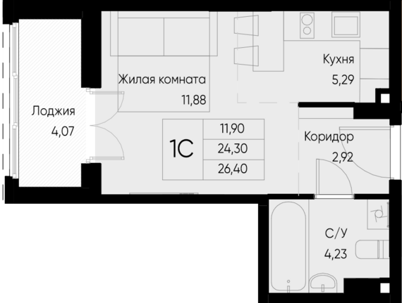 Студия №72 26,4 м2 от застройщика ГК ТОЧНО