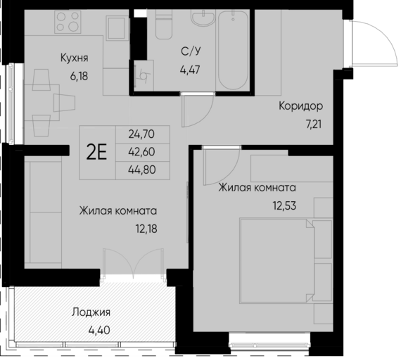 евро 2 к.кв. №64 44,8 м2 от застройщика ГК ТОЧНО