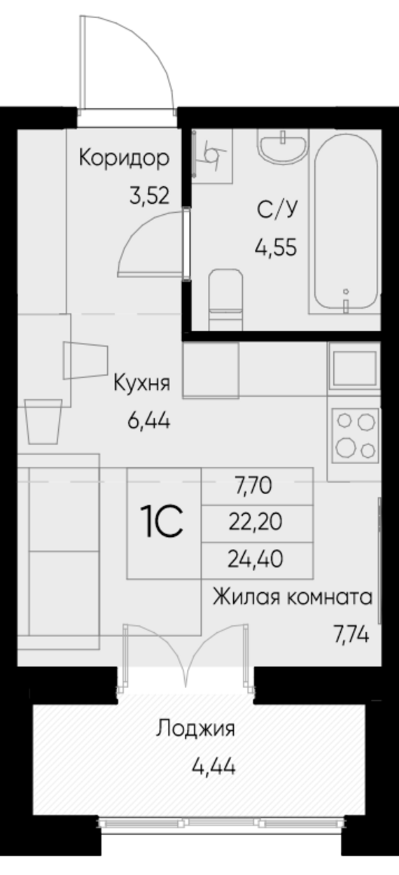 Студия №79 24,4 м2 от застройщика ГК ТОЧНО