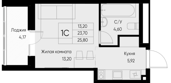 Студия №42 25,8 м2 от застройщика ГК ТОЧНО