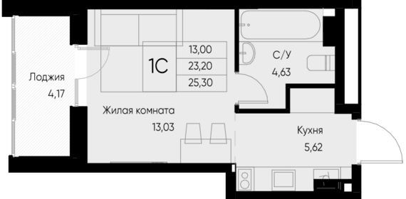 Студия №62 25,3 м2 от застройщика ГК ТОЧНО