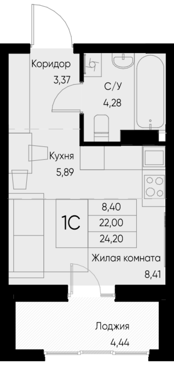Студия №84 24,2 м2 от застройщика ГК ТОЧНО
