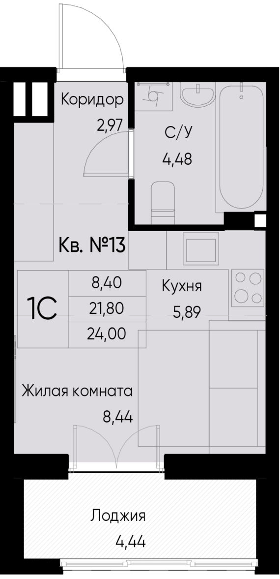 Студия №13 24 м2 от застройщика ГК ТОЧНО