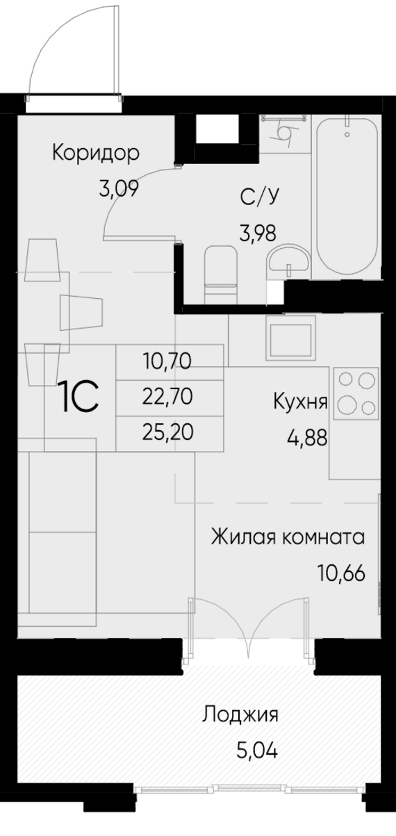 Студия №67 25,2 м2 от застройщика ГК ТОЧНО
