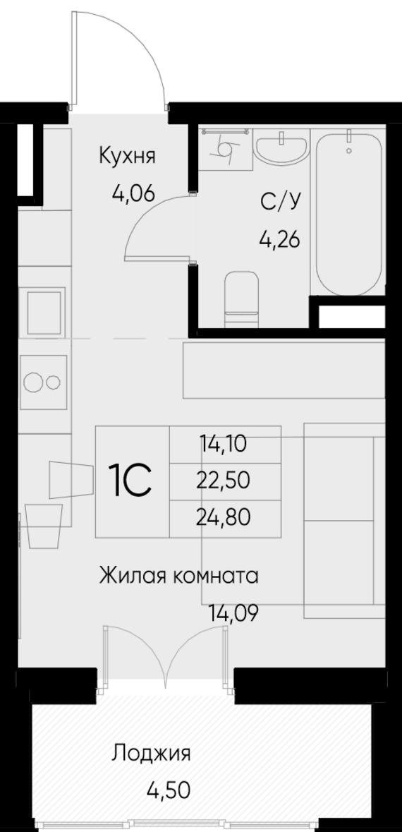 Студия №91 24,8 м2 от застройщика ГК ТОЧНО