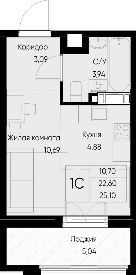 Студия №67 25,1 м2 от застройщика ГК ТОЧНО