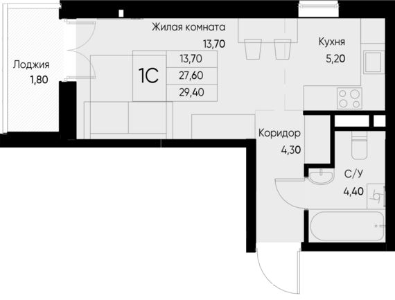 Студия №30 29,3 м2 от застройщика ГК ТОЧНО